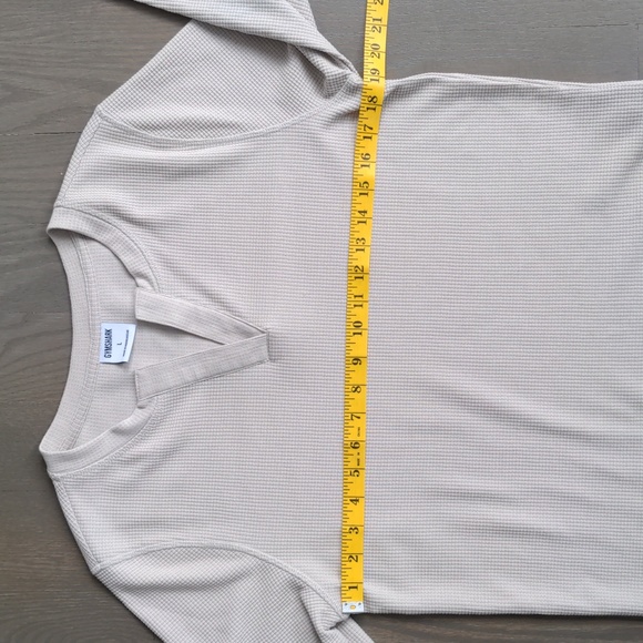 GYMSTARK | Waffle Knit Shirt Notch Neck Long Sleeve, Beige, Womens L - Picture 10 of 12